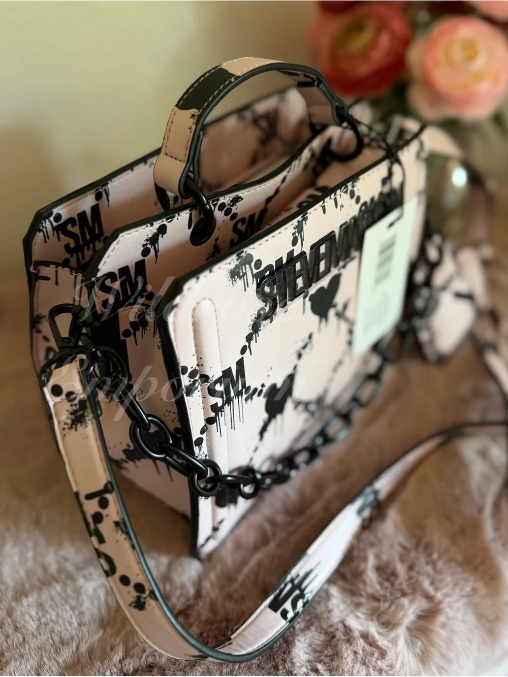 NWT - Rare Steve Madden Bevelyn Blood Drip Heart Print Satchel pink black goth